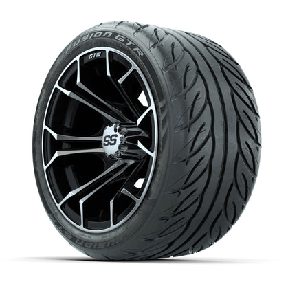 GTW® Spyder Black/Machined 12 in Wheels with 215/40-R12 Fusion GTR Steel Belt Radial Street Tires – Full Set