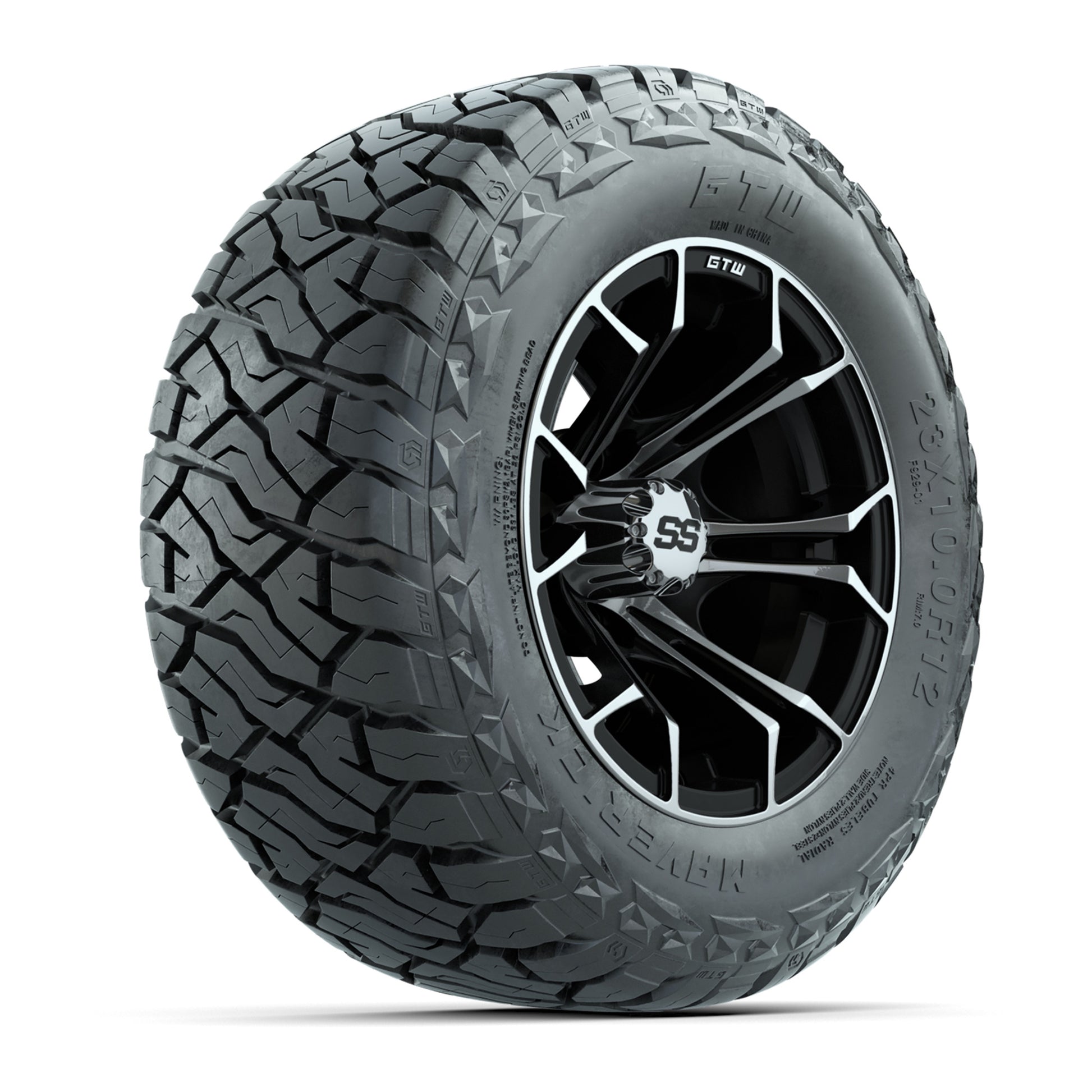 GTW Spyder Black/Machined 12 in Wheels with 23x10.00-R12 Maverick All-Terrain Tires – Full Set