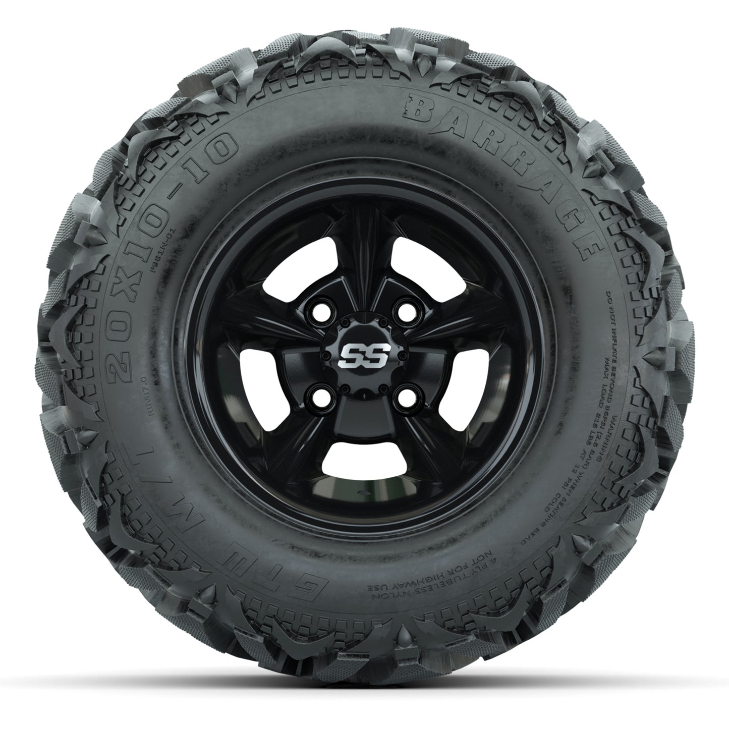 GTW Godfather Black 10 in Wheels with 20x10-10 Barrage Mud Tires – Full Set