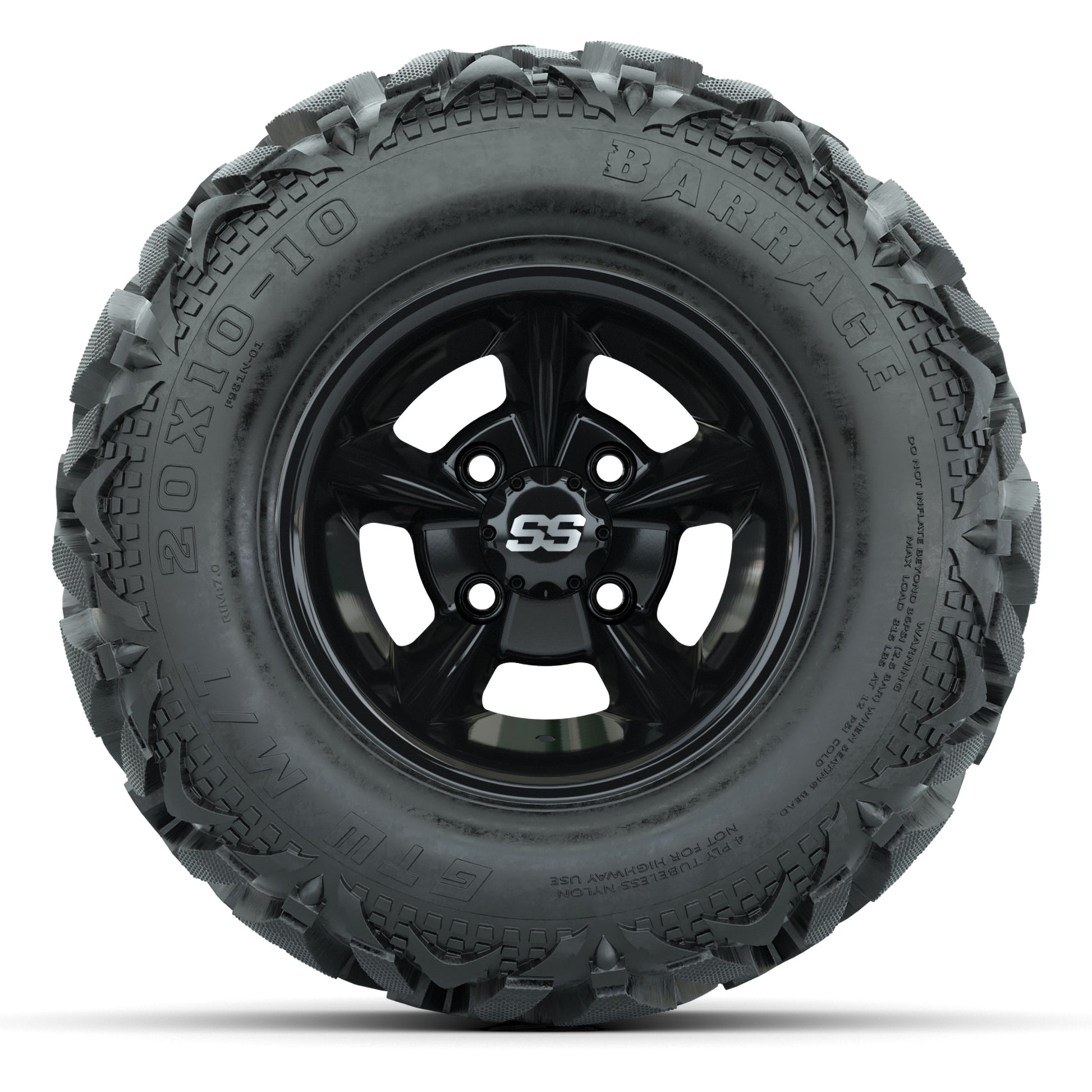 GTW Godfather Black 10 in Wheels with 20x10-10 Barrage Mud Tires – Full Set