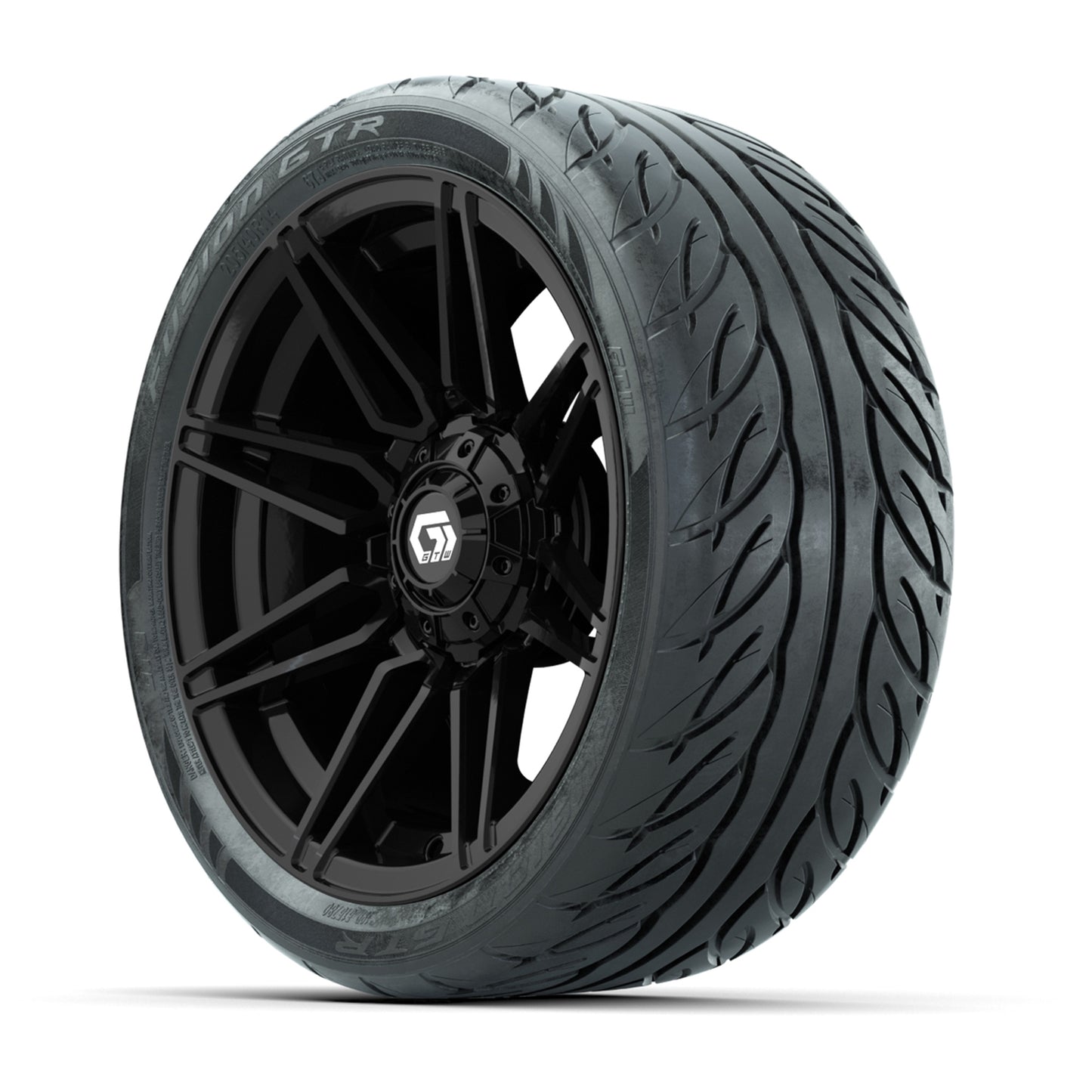 GTW® Stealth Gloss Black 14 in Wheels with 205/40-R14 Fusion GTR Steel Belted Street Tires – Full Set