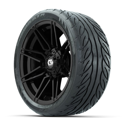 GTW® Stealth Gloss Black 14 in Wheels with 205/40-R14 Fusion GTR Steel Belted Street Tires – Full Set