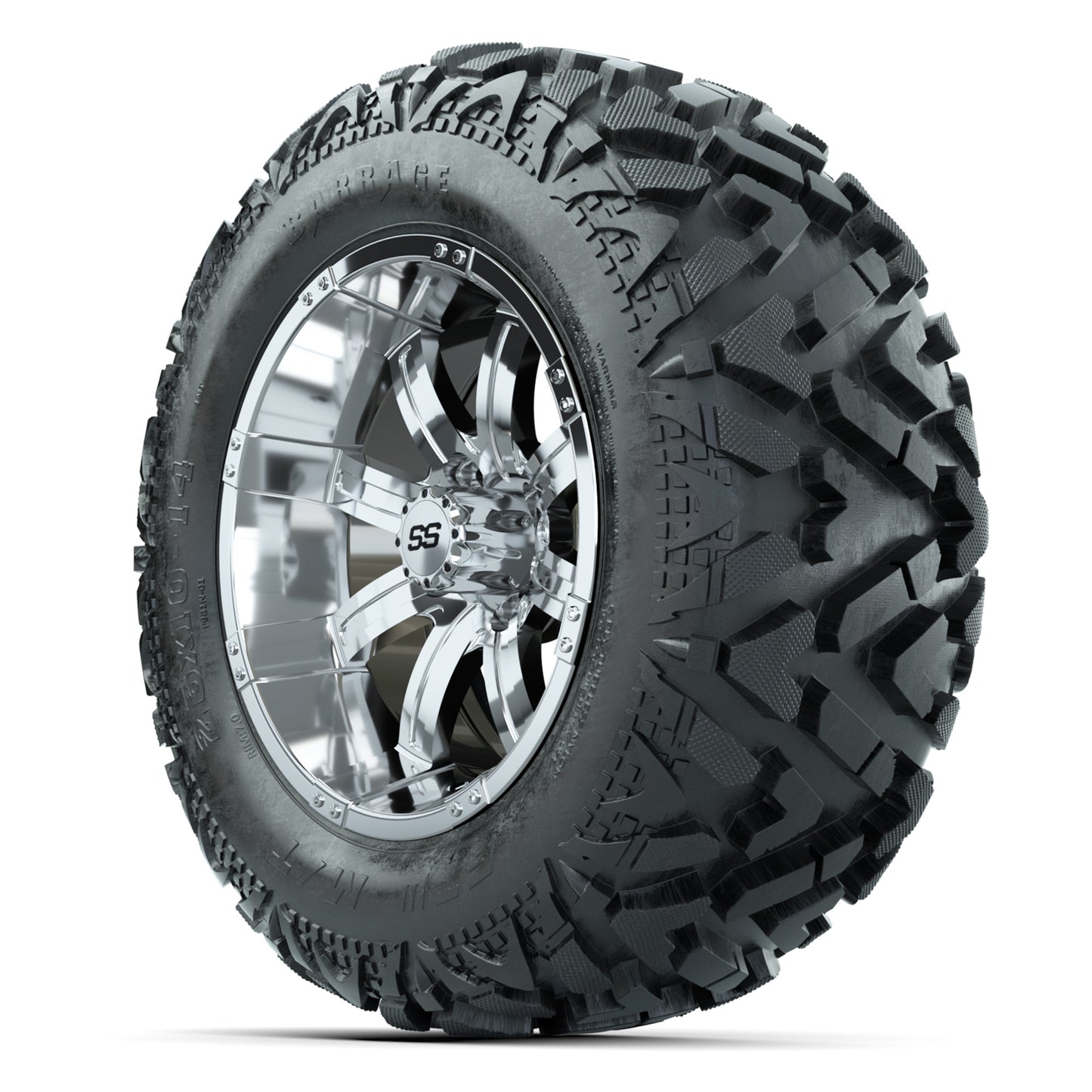 GTW Tempest Chrome 14 in Wheels with 25x10-14 Barrage Mud Tires – Full Set