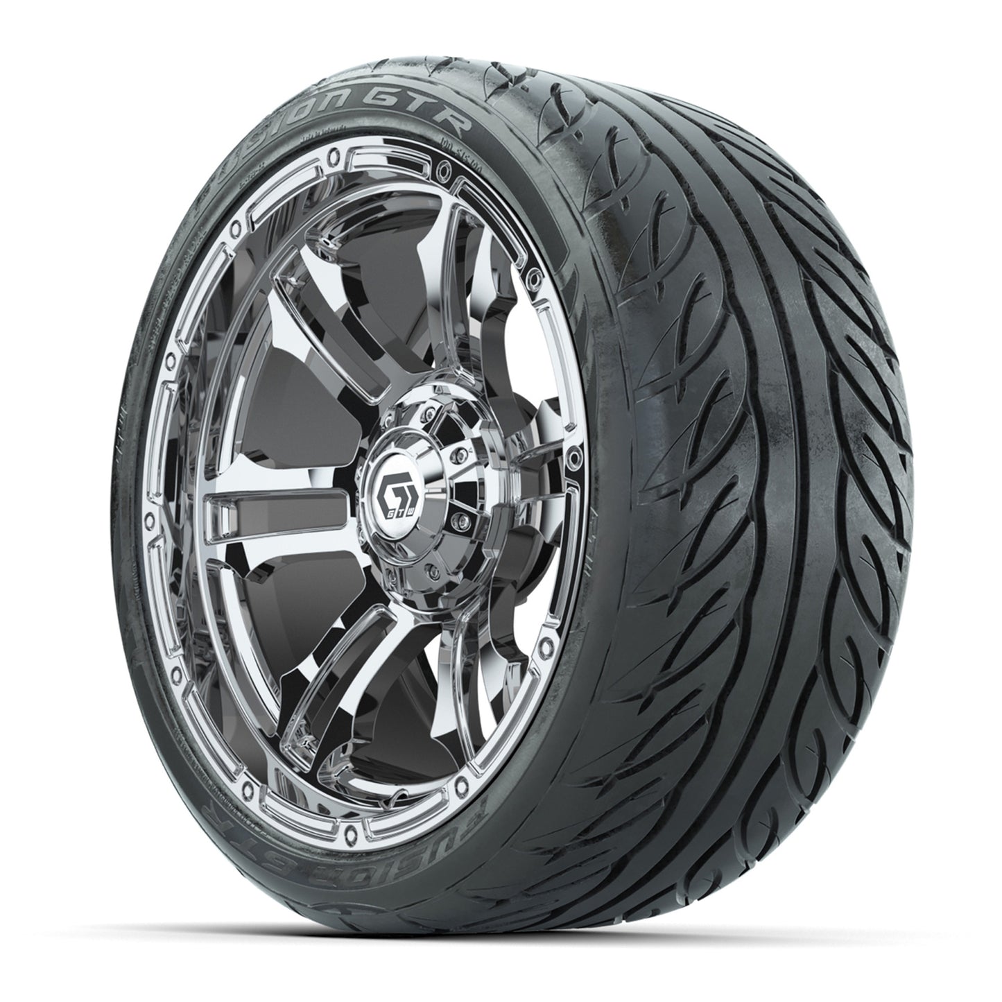 GTW® Shogun Chrome 15 in Wheels with 215/40-R15 Fusion GTR Steel Belted Street Tires – Full Set
