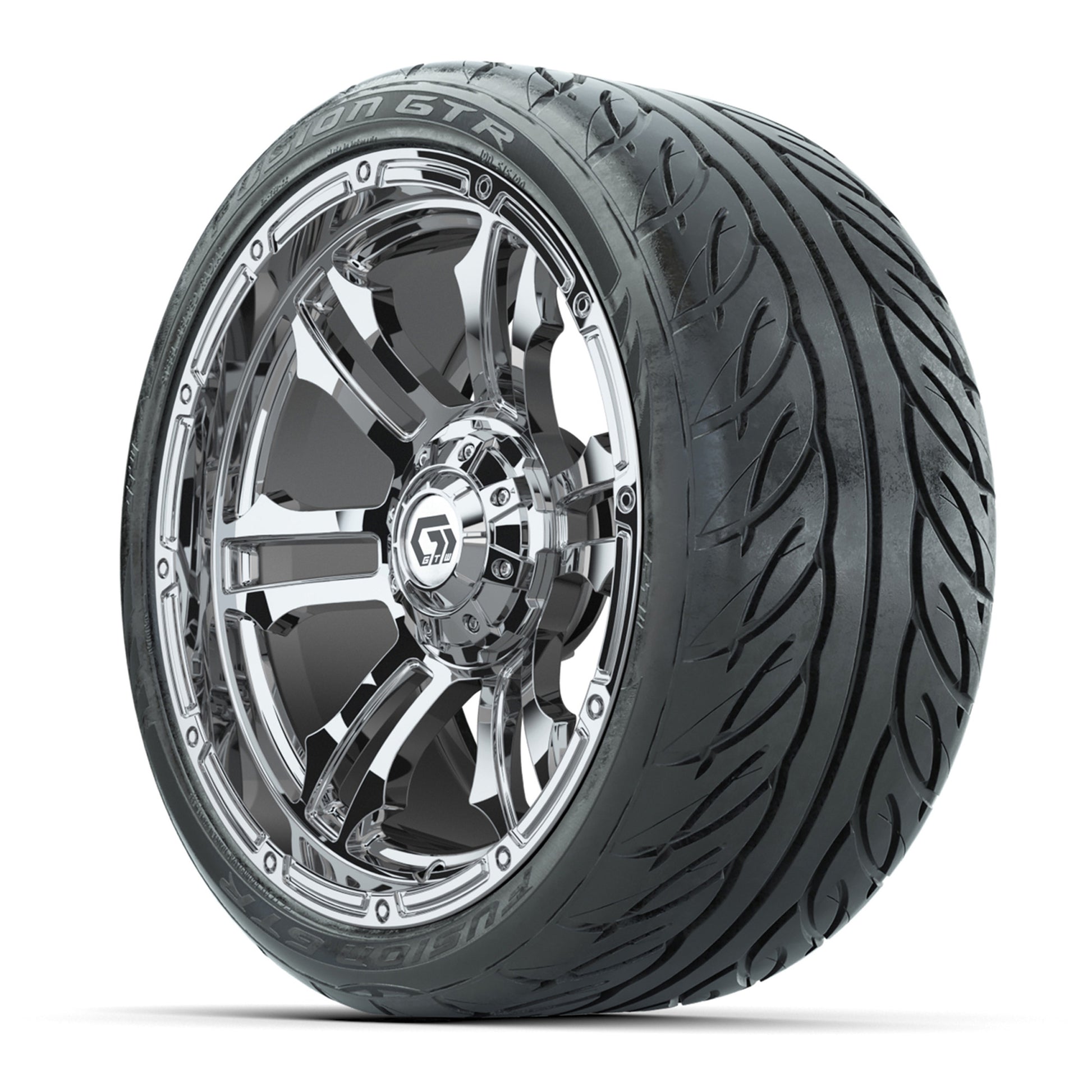 GTW® Shogun Chrome 15 in Wheels with 215/40-R15 Fusion GTR Steel Belted Street Tires – Full Set