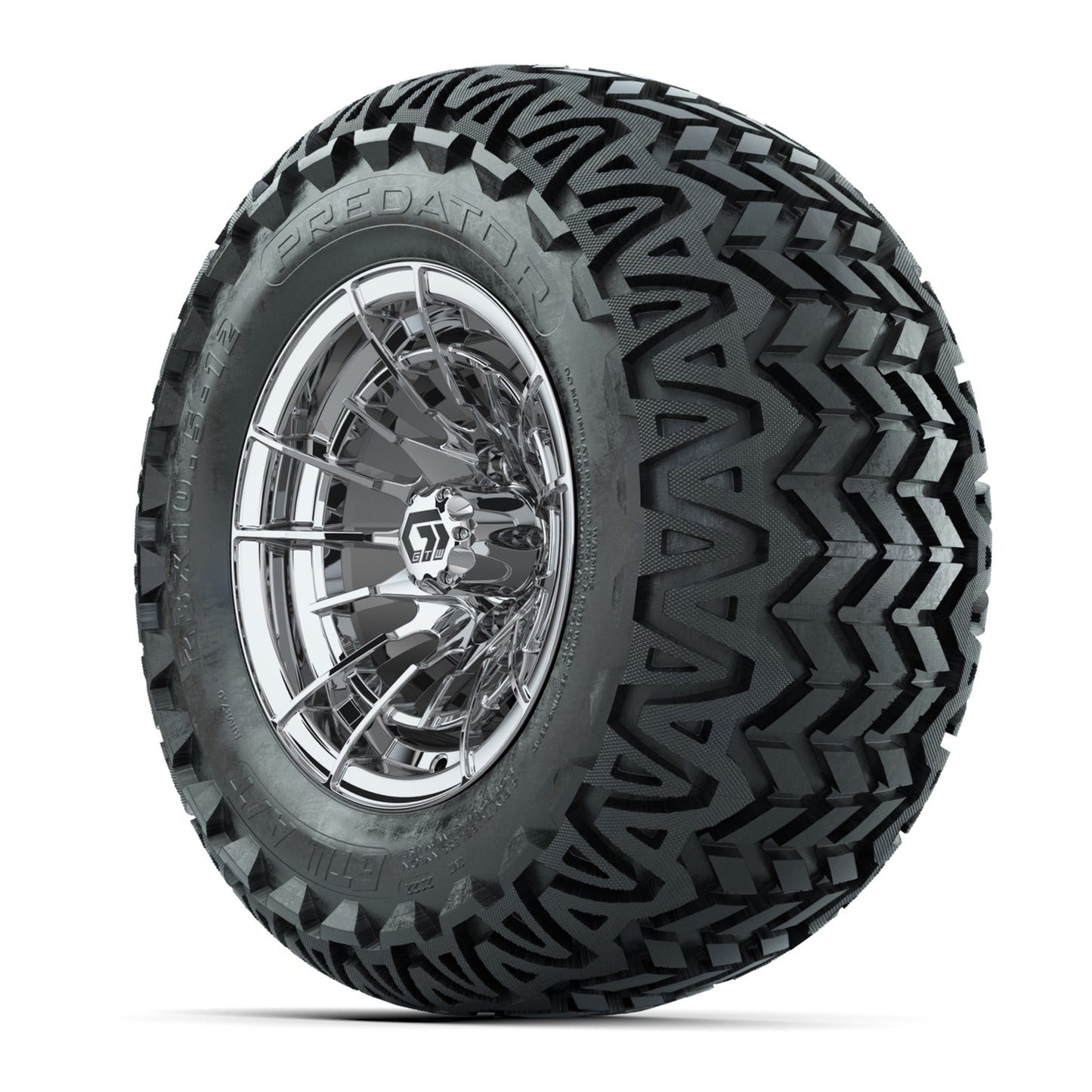 GTW® Boost Chrome 12 in Wheels with 23X10.5-12 Predator All-Terrain Tires – Full Set