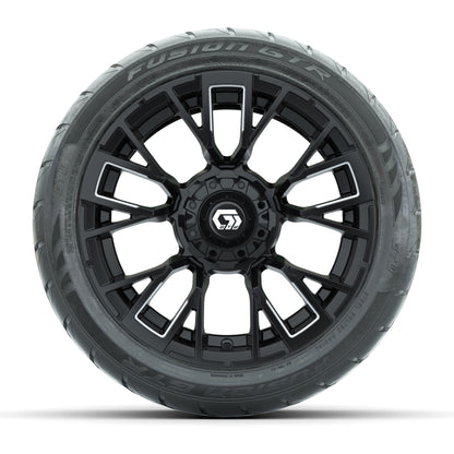 GTW® Vandal Matte Black/Machined 14 in Wheels with 225/40-R14 Fusion GTR Steel Belt Radial Street Tires – Full Set