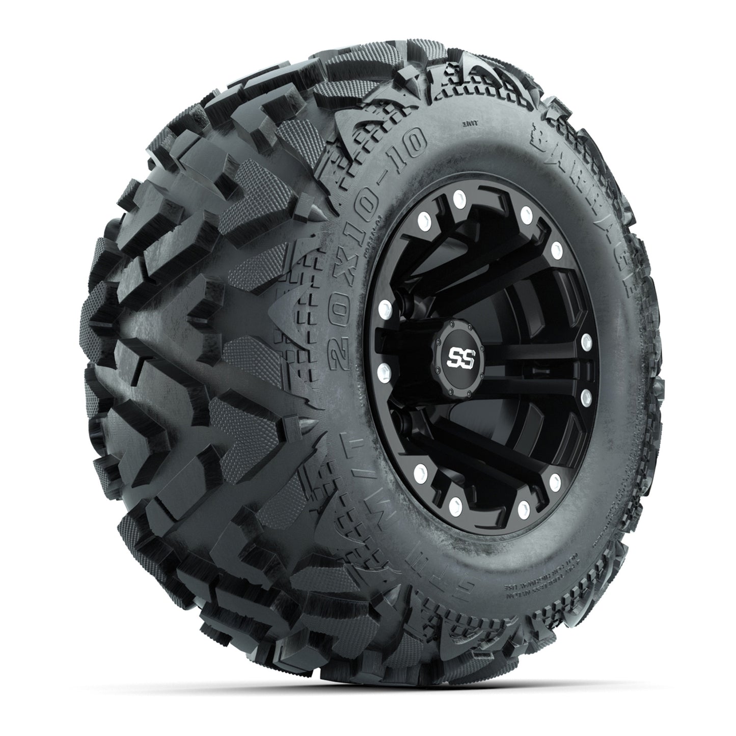 Set of (4) GTW® 10 inch Specter Matte Black Wheels on Barrage Mud Tires