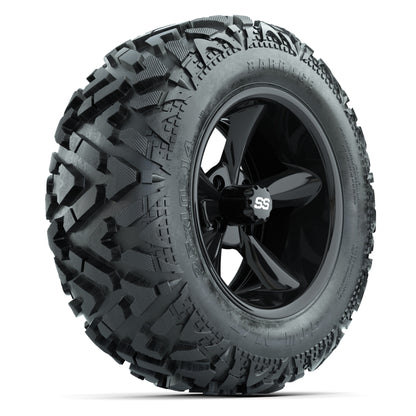 GTW Godfather Black 14 in Wheels with 25x10-14 Barrage Mud Tires – Full Set
