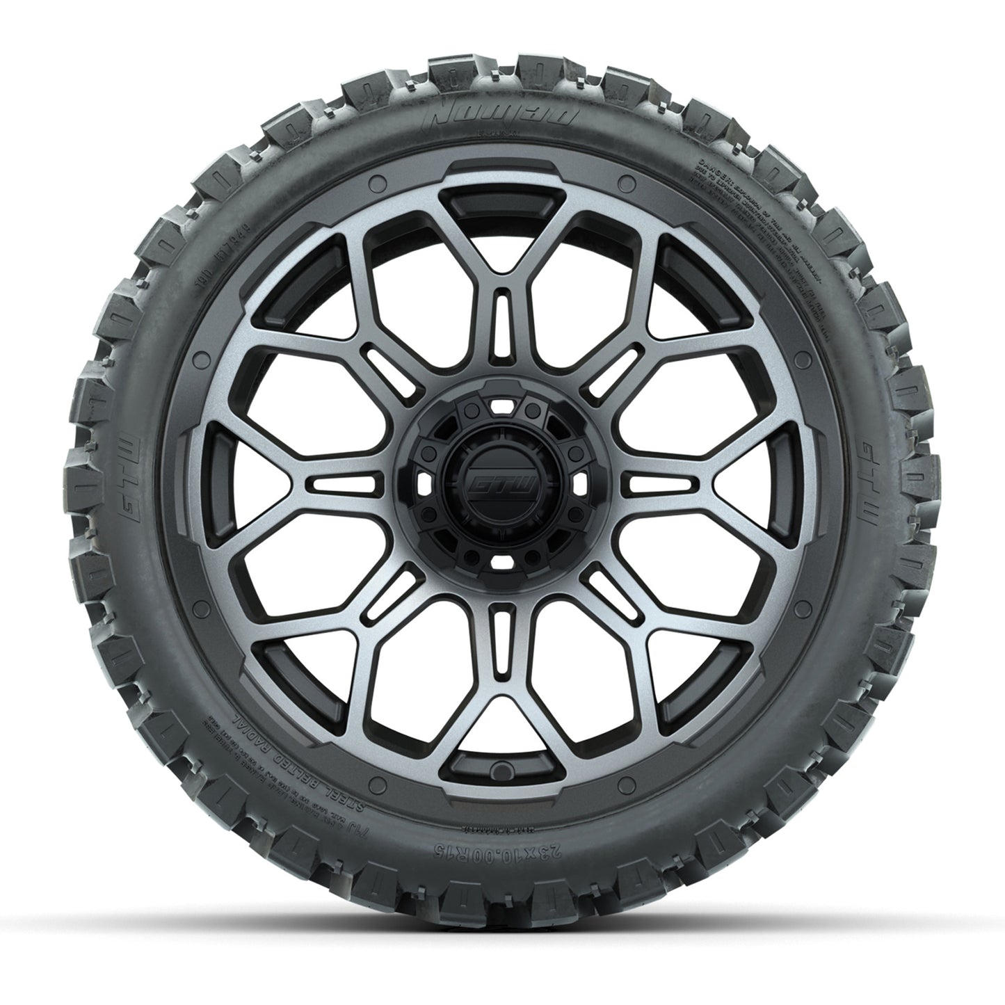 Set of (4) 15″ GTW Bravo Matte Gray Wheels with 23x10-R15 Nomad All-Terrain Tires