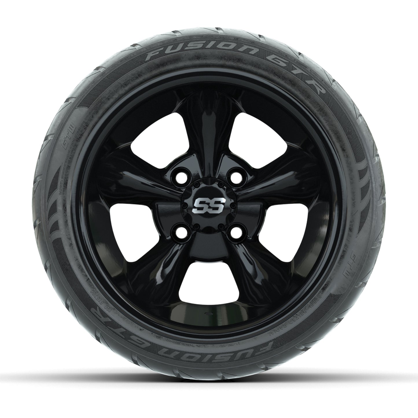 GTW® Godfather Black 12 in Wheels with 215/40-R12 Fusion GTR Steel Belt Radial Street Tires – Full Set