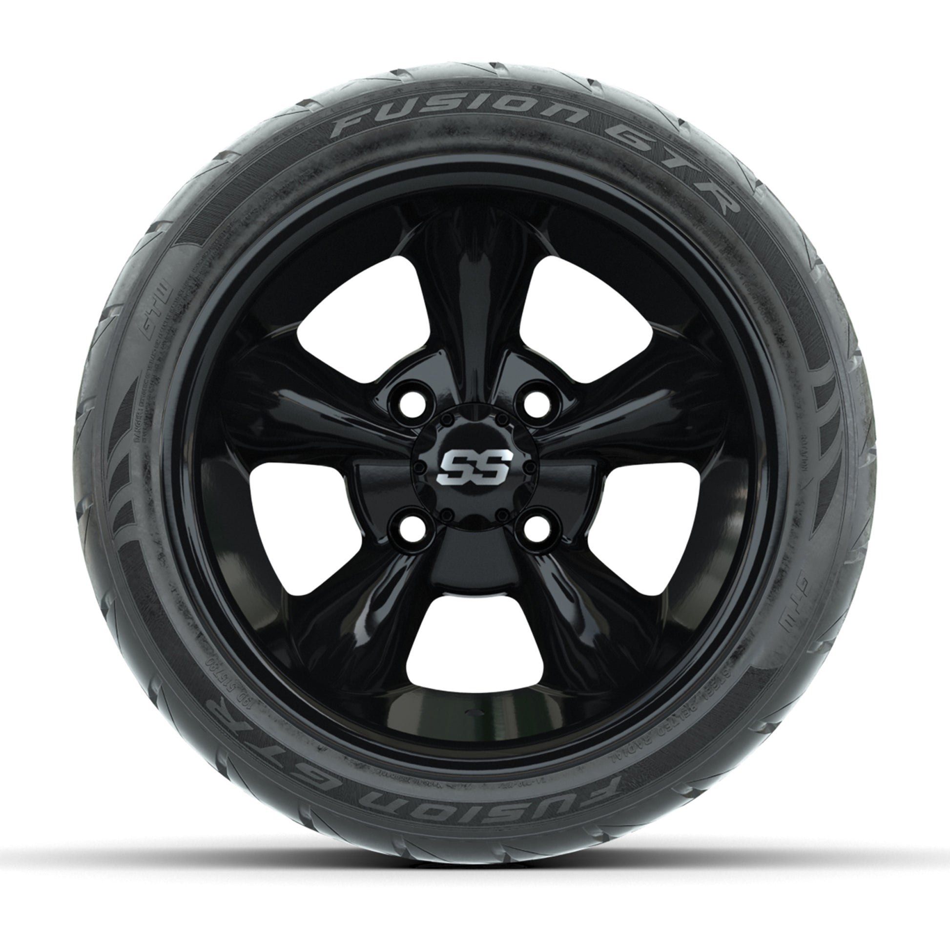 GTW® Godfather Black 12 in Wheels with 215/40-R12 Fusion GTR Steel Belt Radial Street Tires – Full Set