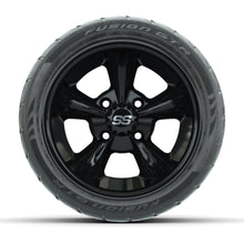 GTW® Godfather Black 12 in Wheels with 215/40-R12 Fusion GTR Steel Belt Radial Street Tires – Full Set