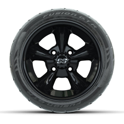 GTW® Godfather Black 12 in Wheels with 215/40-R12 Fusion GTR Steel Belt Radial Street Tires – Full Set