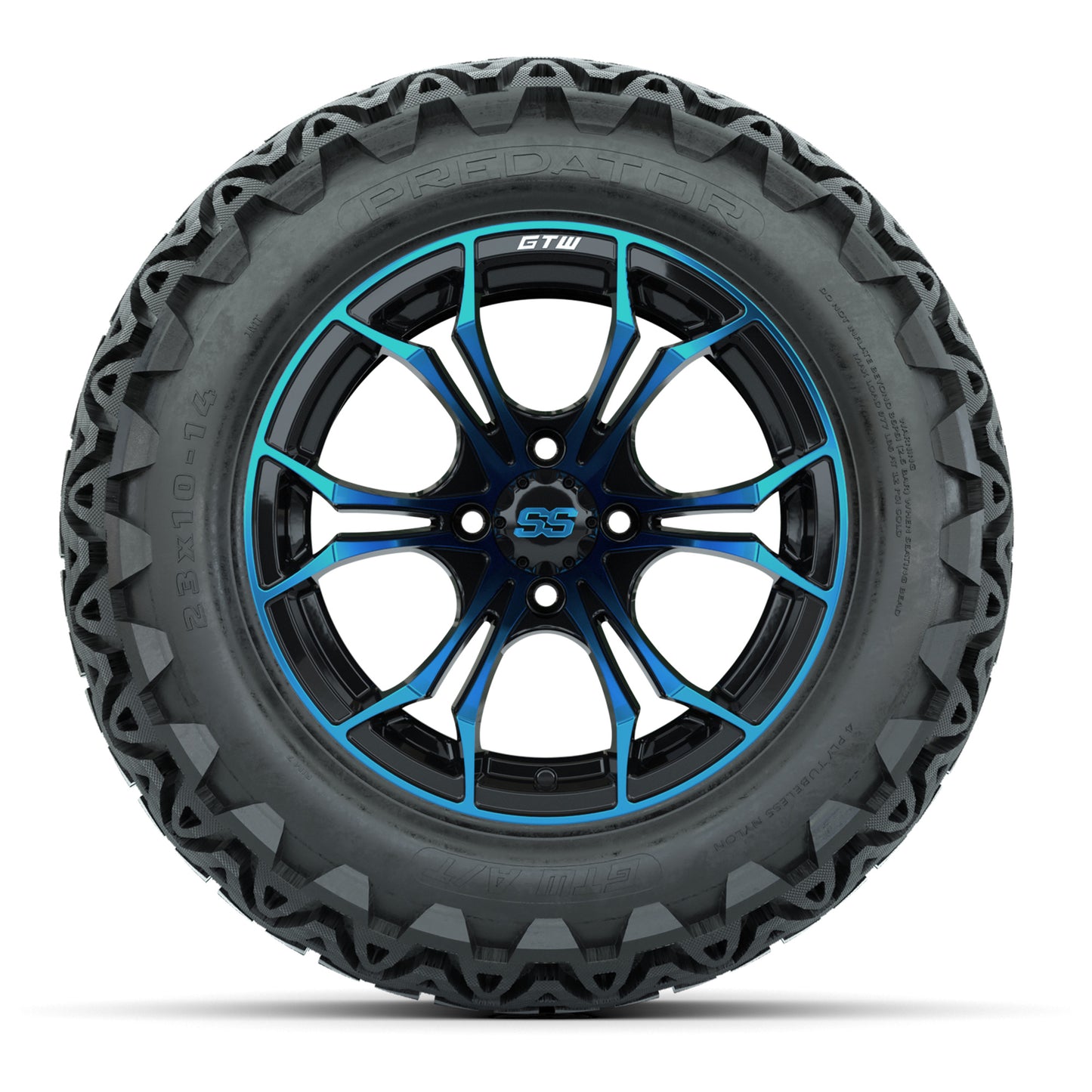 GTW Spyder Blue/Black 14 in Wheels with 23x10-14 GTW Predator All-Terrain Tires – Full Set