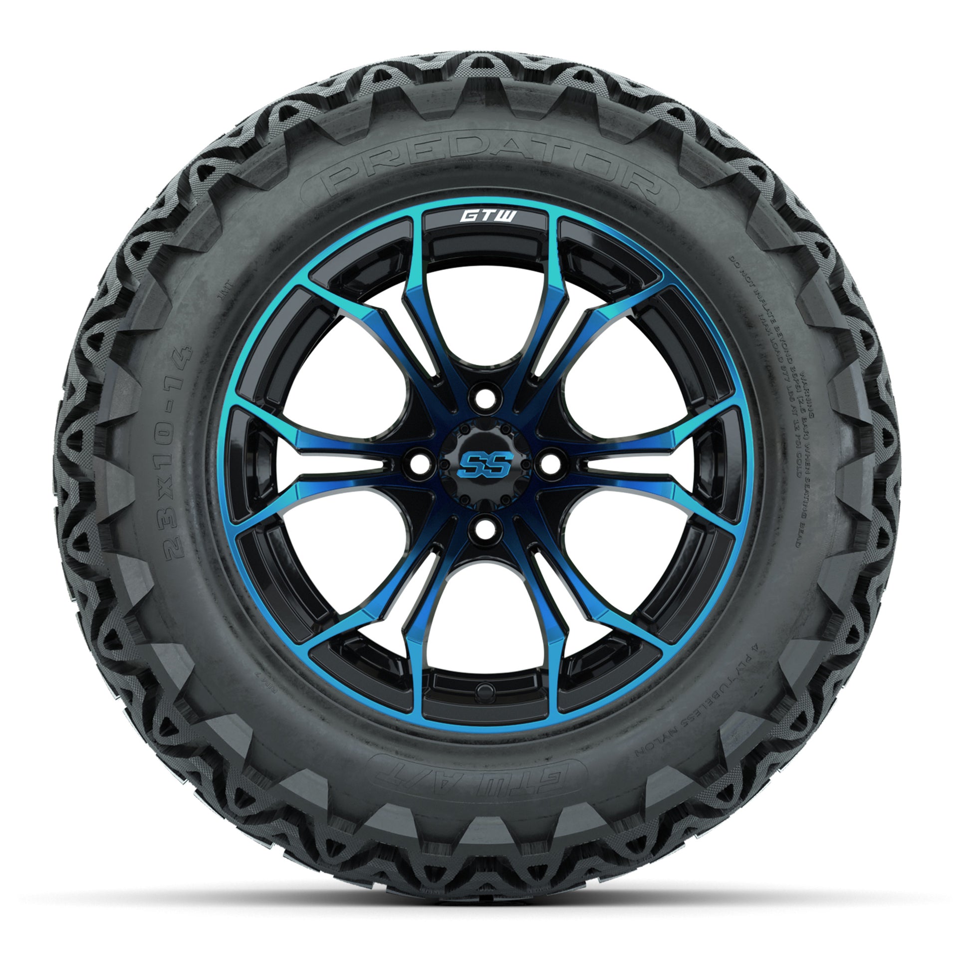 GTW Spyder Blue/Black 14 in Wheels with 23x10-14 GTW Predator All-Terrain Tires – Full Set