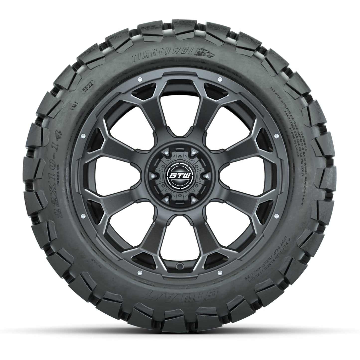 Set of (4) 14 in GTW Raven Wheels with 22x10-14 GTW Timberwolf All-Terrain Tires