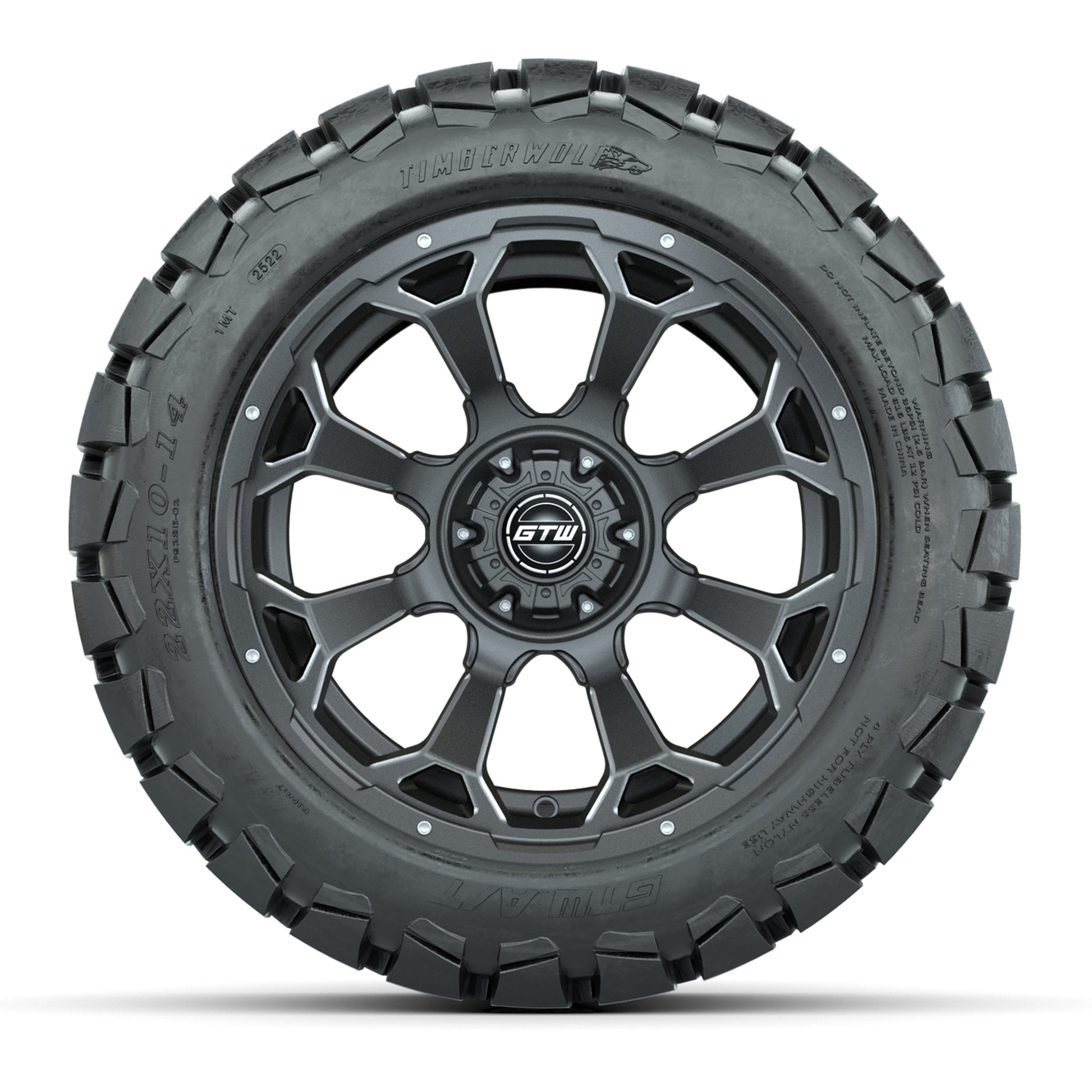 Set of (4) 14 in GTW Raven Wheels with 22x10-14 GTW Timberwolf All-Terrain Tires