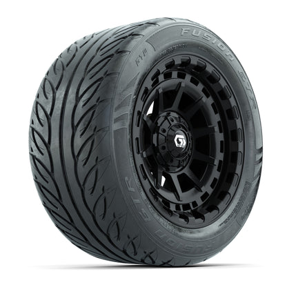 GTW® Barricade Black 14 in Wheels with 255/45-R14 Fusion GTR Steel Belt Radial Street Tires – Full Set