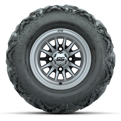 GTW Medusa Black/Machined 10 in Wheels with 20x10-10 Barrage Mud Tires – Full Set