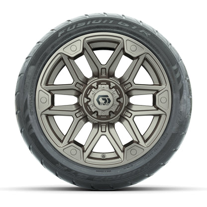 GTW® Graffiti Bronze/Black 14 in Wheels with 225/40-R14 Fusion GTR Steel Belt Radial Street Tires – Full Set