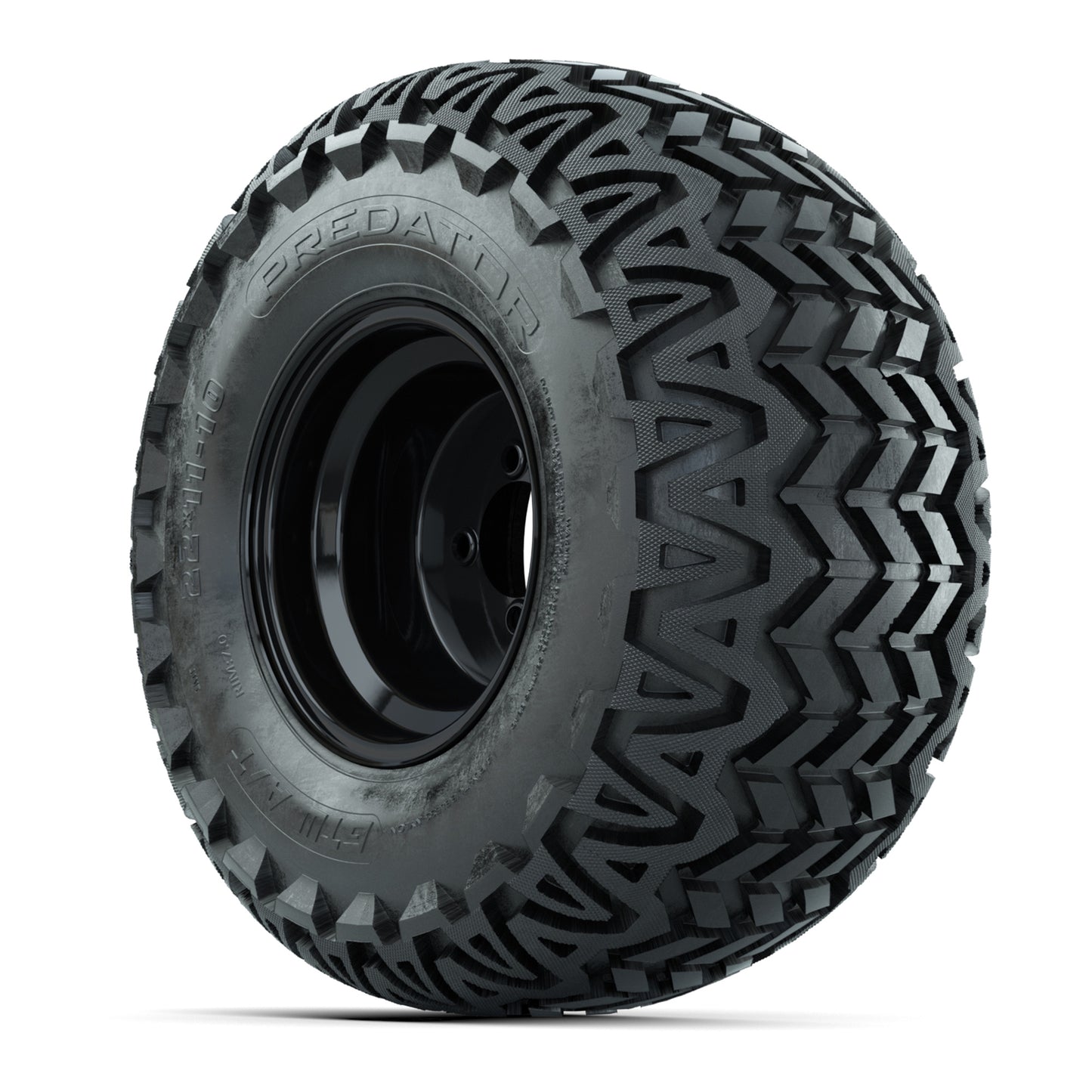 Set of (4) 10 in Black Steel Offset Wheels with 22x11-10 Predator All Terrain Tires