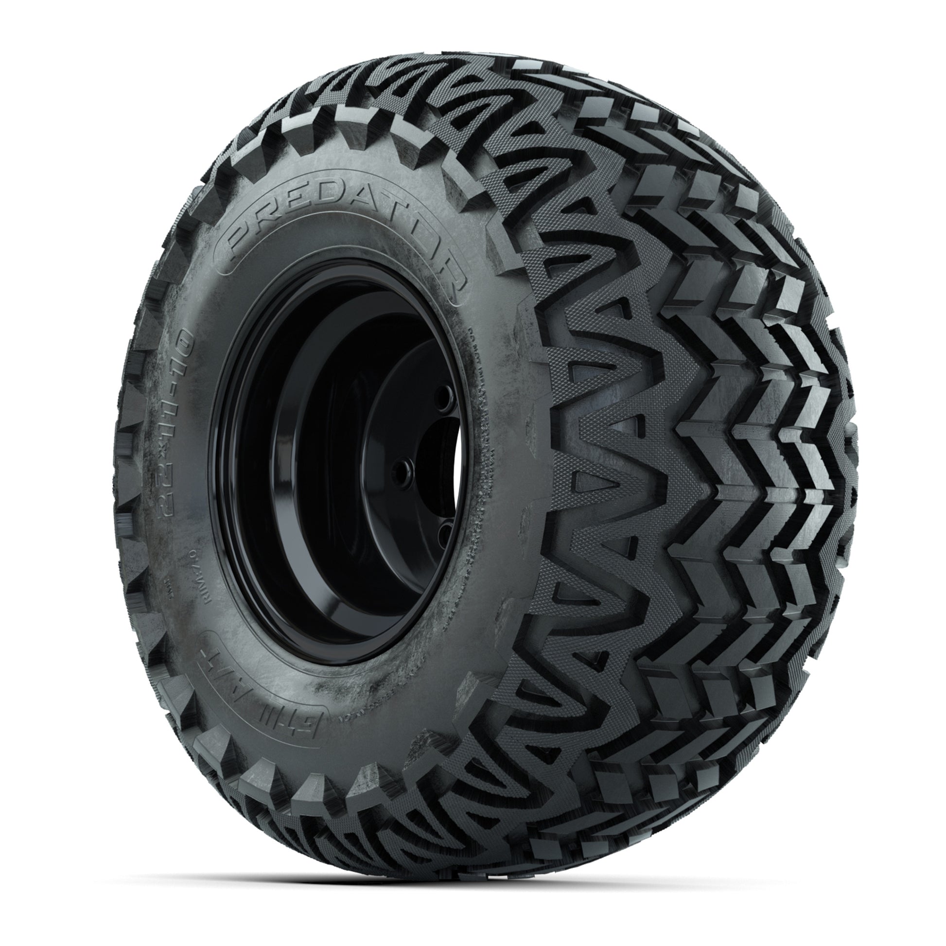 Set of (4) 10 in Black Steel Offset Wheels with 22x11-10 Predator All Terrain Tires
