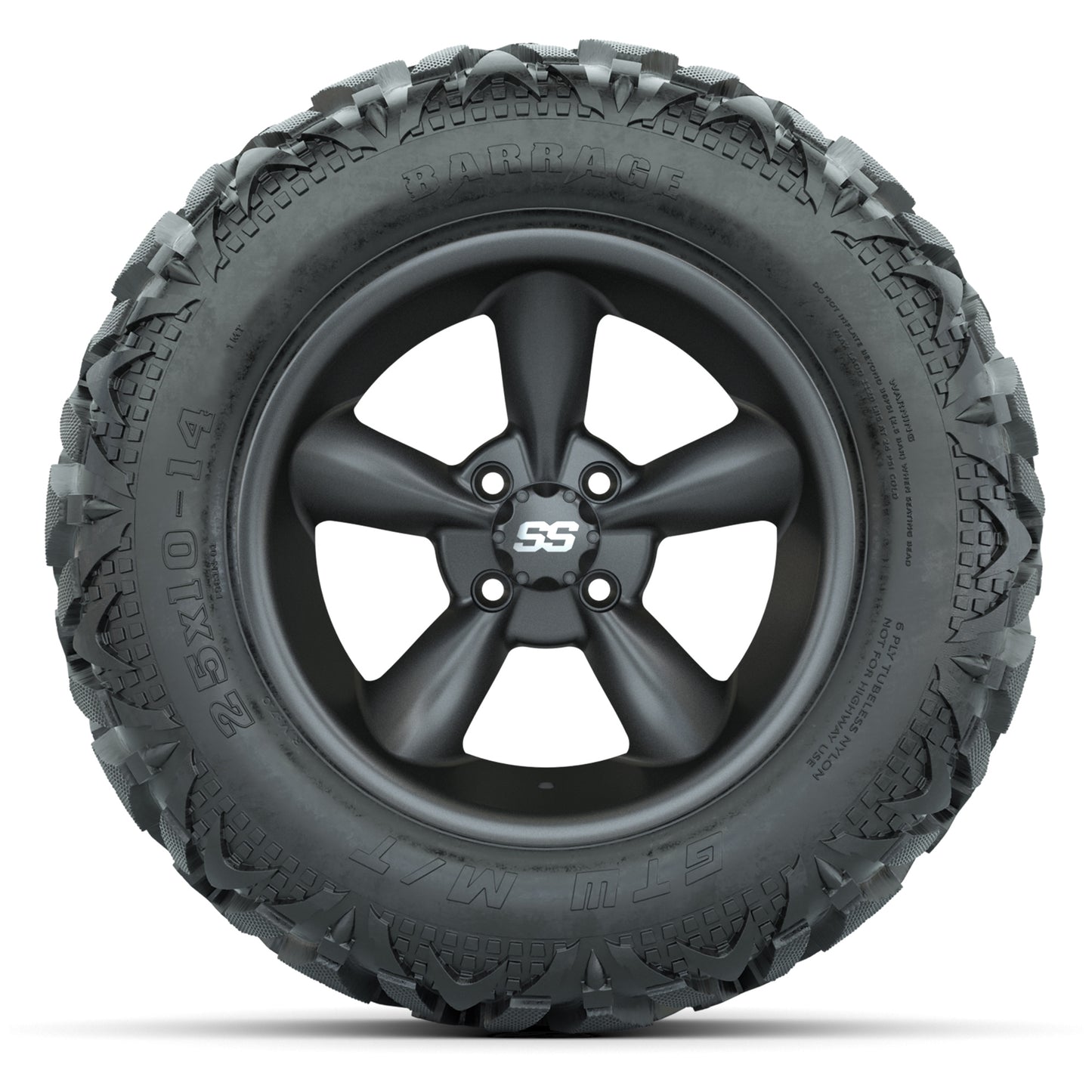 GTW Godfather Matte Gray 14 in Wheels with 25x10-14 Barrage Mud Tires – Full Set