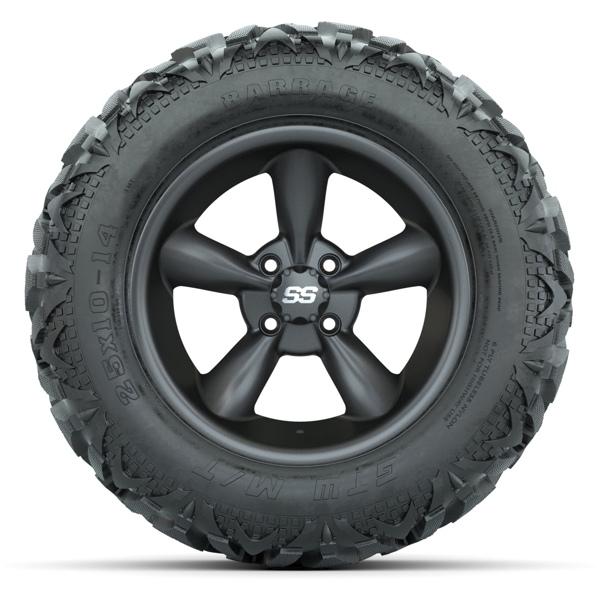 GTW Godfather Matte Gray 14 in Wheels with 25x10-14 Barrage Mud Tires – Full Set