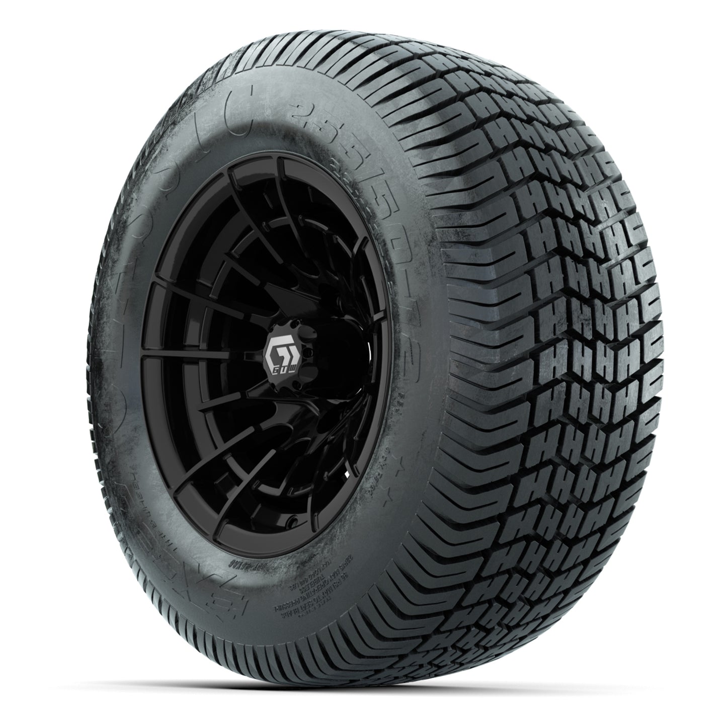 GTW® Boost Gloss Black 12 in Wheels with 255/50-12 Excel Classic Street Tires – Full Set
