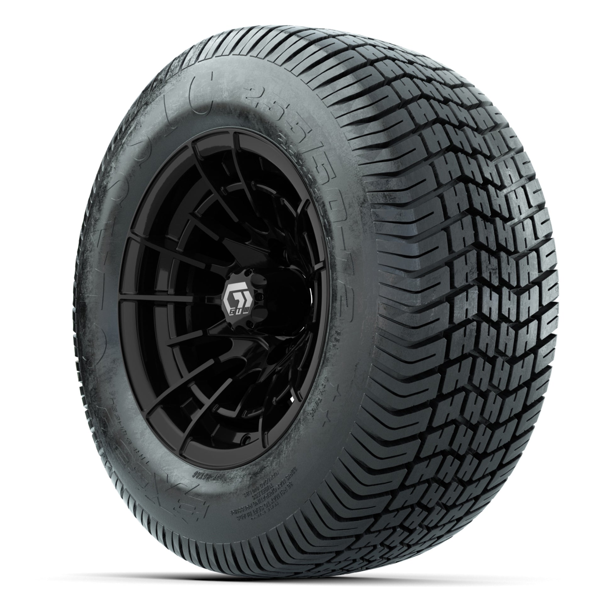GTW® Boost Gloss Black 12 in Wheels with 255/50-12 Excel Classic Street Tires – Full Set
