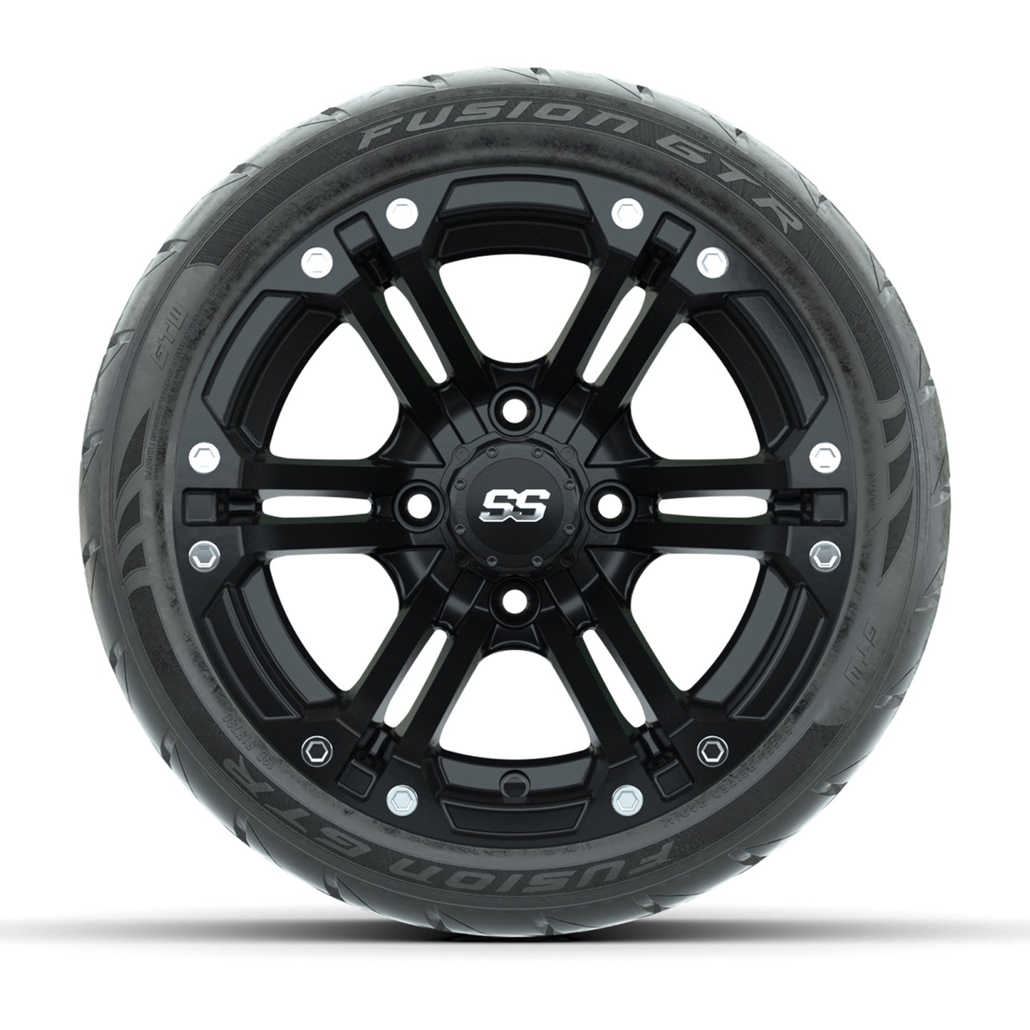 GTW® Specter Matte Black 12 in Wheels with 215/40-R12 Fusion GTR Steel Belt Radial Street Tires – Full Set