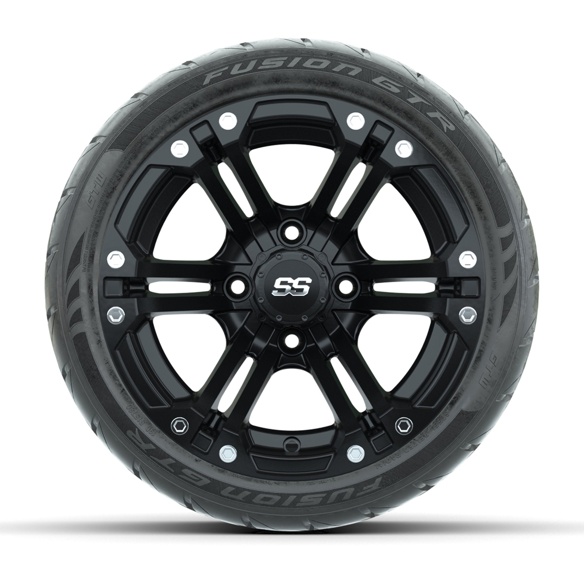 GTW® Specter Matte Black 12 in Wheels with 215/40-R12 Fusion GTR Steel Belt Radial Street Tires – Full Set
