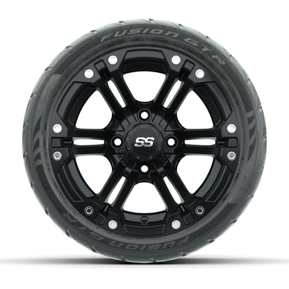 GTW® Specter Matte Black 12 in Wheels with 215/40-R12 Fusion GTR Steel Belt Radial Street Tires – Full Set