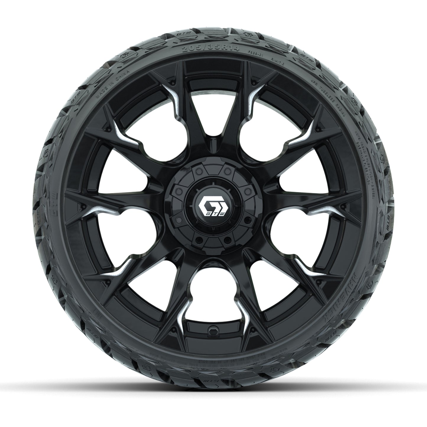 GTW Diablo Gloss Black/Machined 14 in Wheels with 205/35-R14 Maverick Low-Profile All-Terrain Tires – Full Set