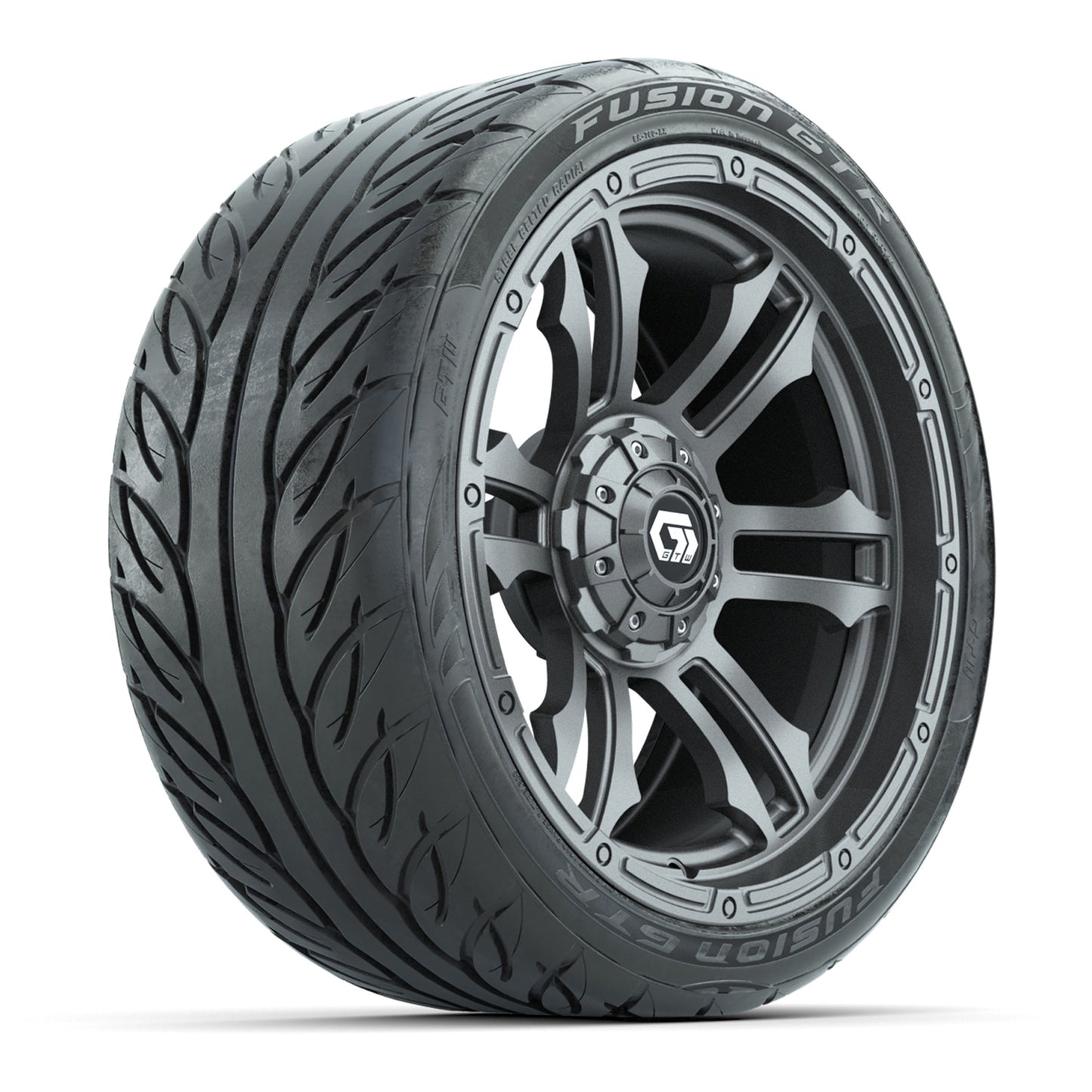 GTW® Shogun Gunmetal 15 in Wheels with 215/40-R15 Fusion GTR Steel Belted Street Tires – Full Set