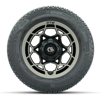 GTW® Nexus Gloss Black/Satin Bronze 12 in Wheels with 215/50-R12 Fusion S/R Steel Belt Radial Tires – Full Set