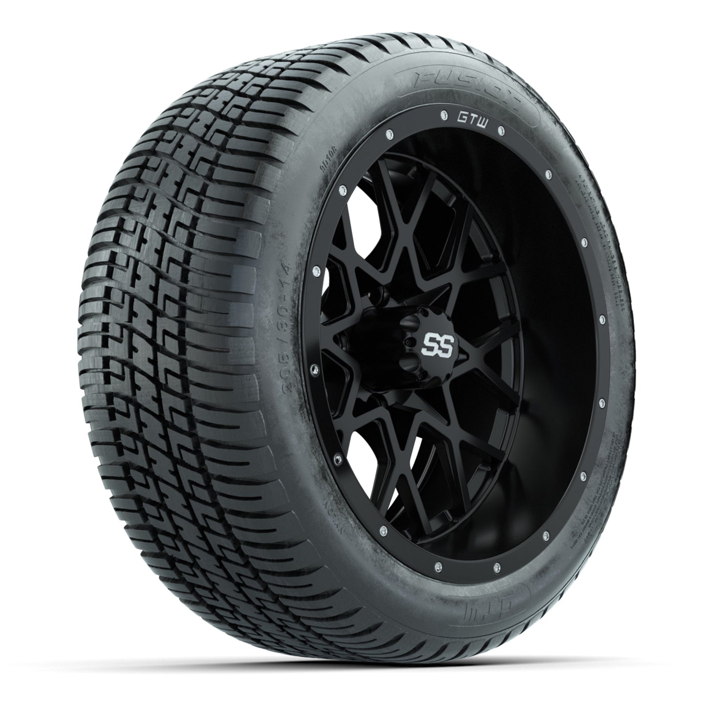Set of (4) 14 in GTW Vortex Wheels with 205/30-14 Fusion Street Tires