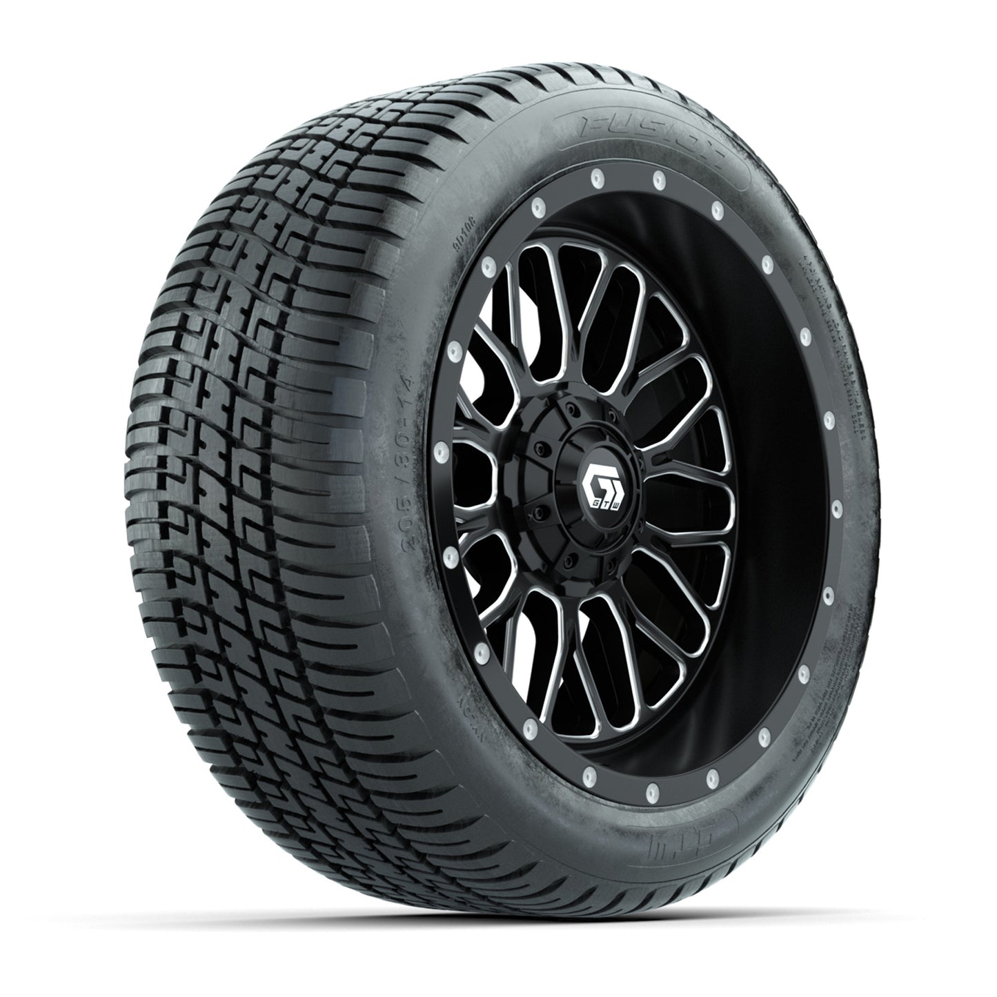 GTW® Helix Black/Machined 14 in Wheels with 205/30-R14 Fusion Street Tires – Full Set