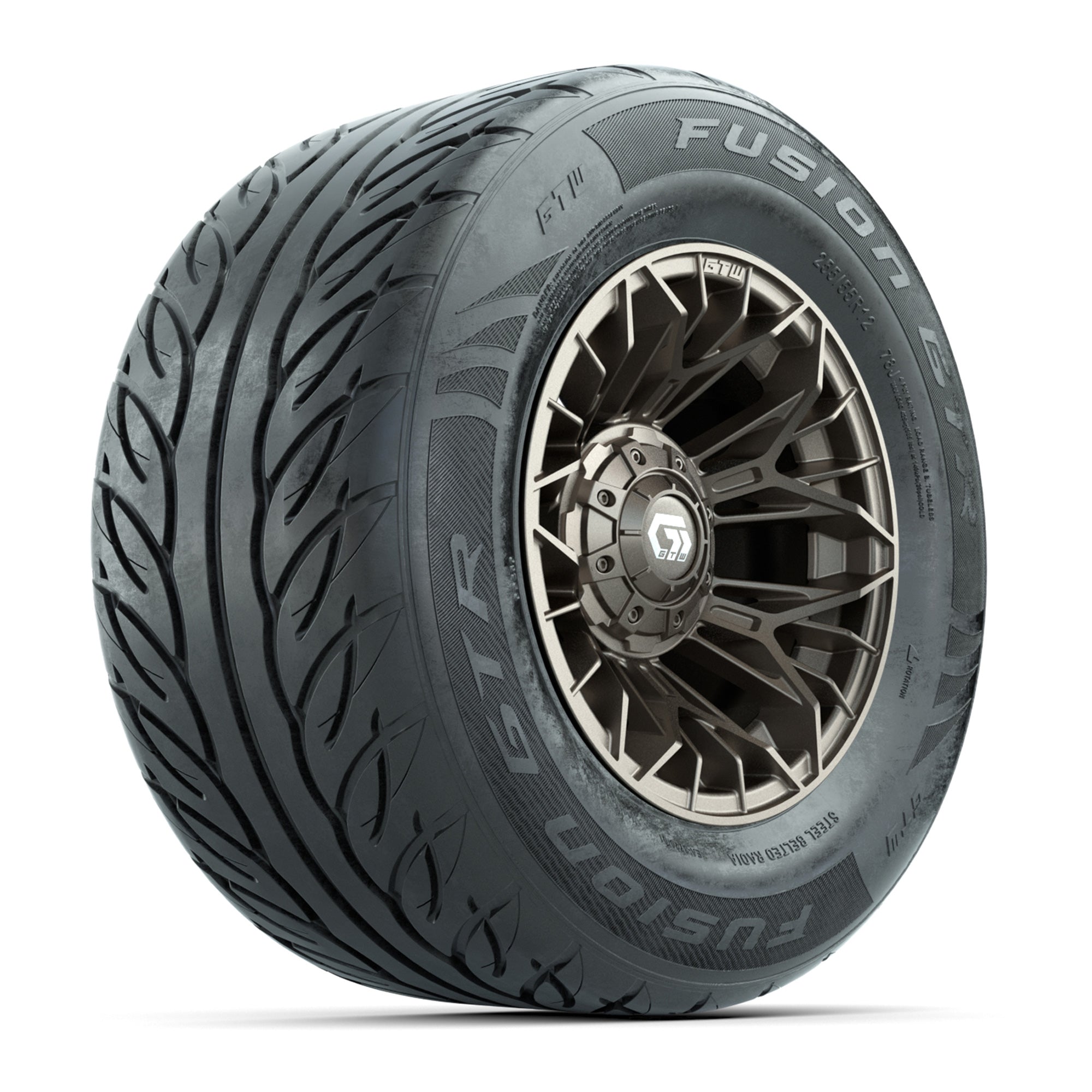 GTW® Stellar Matte Bronze 12 in Wheels with 255/55-R12 Fusion GTR Steel Belt Radial Street Tires - Full Set