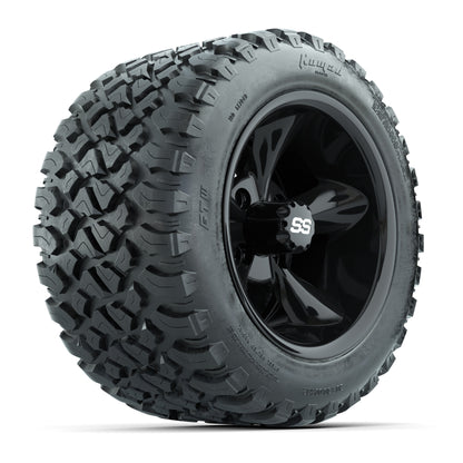 GTW® Godfather Black 12 in Wheels with 20X10-12 Nomad Steel Belt Radial All-Terrain Tires – Full Set