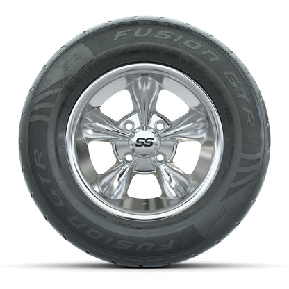 GTW® Godfather Chrome 12 in Wheels with 255/55-R12 Fusion GTR Steel Belt Radial Street Tires – Full Set