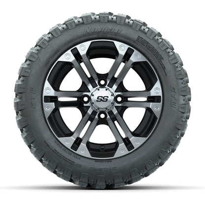 GTW® Specter Black/Machined 12 in Wheels with 22X11-R12 Nomad Steel Belt Radial All-Terrain Tires – Full Set