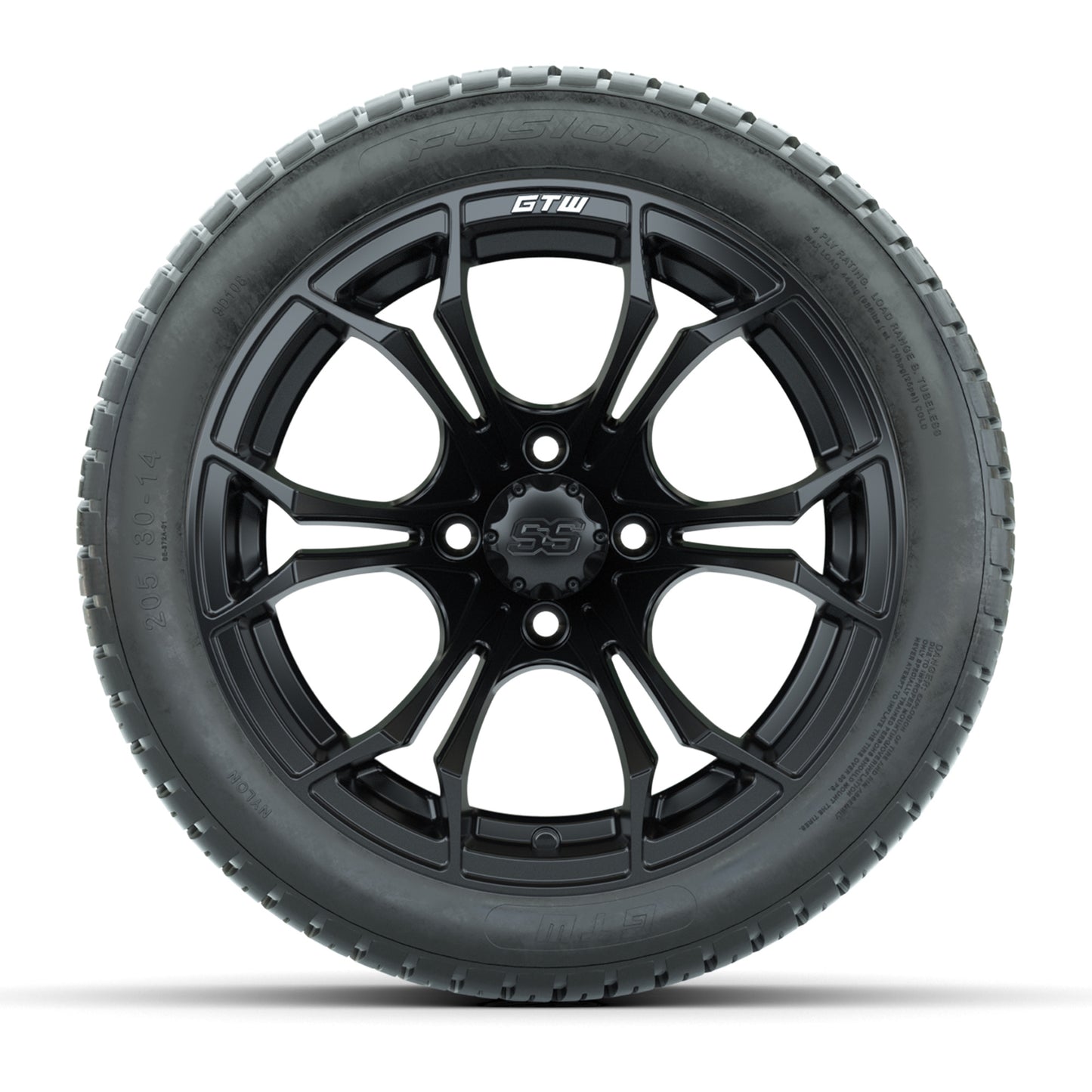GTW Spyder Matte Black 14 in Wheels with 205/30-14 Fusion Street Tires – Full Set