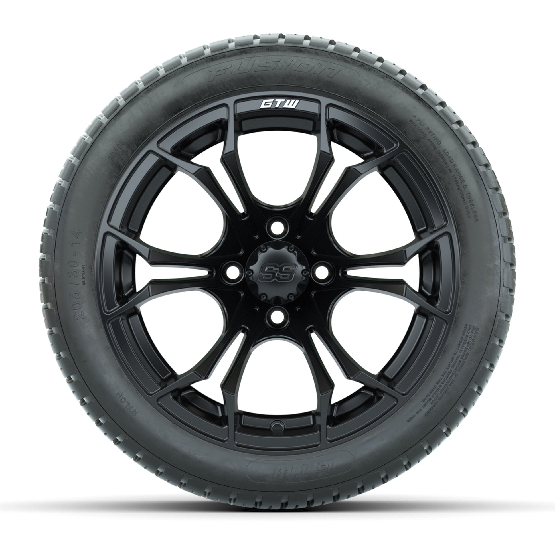 GTW Spyder Matte Black 14 in Wheels with 205/30-14 Fusion Street Tires – Full Set