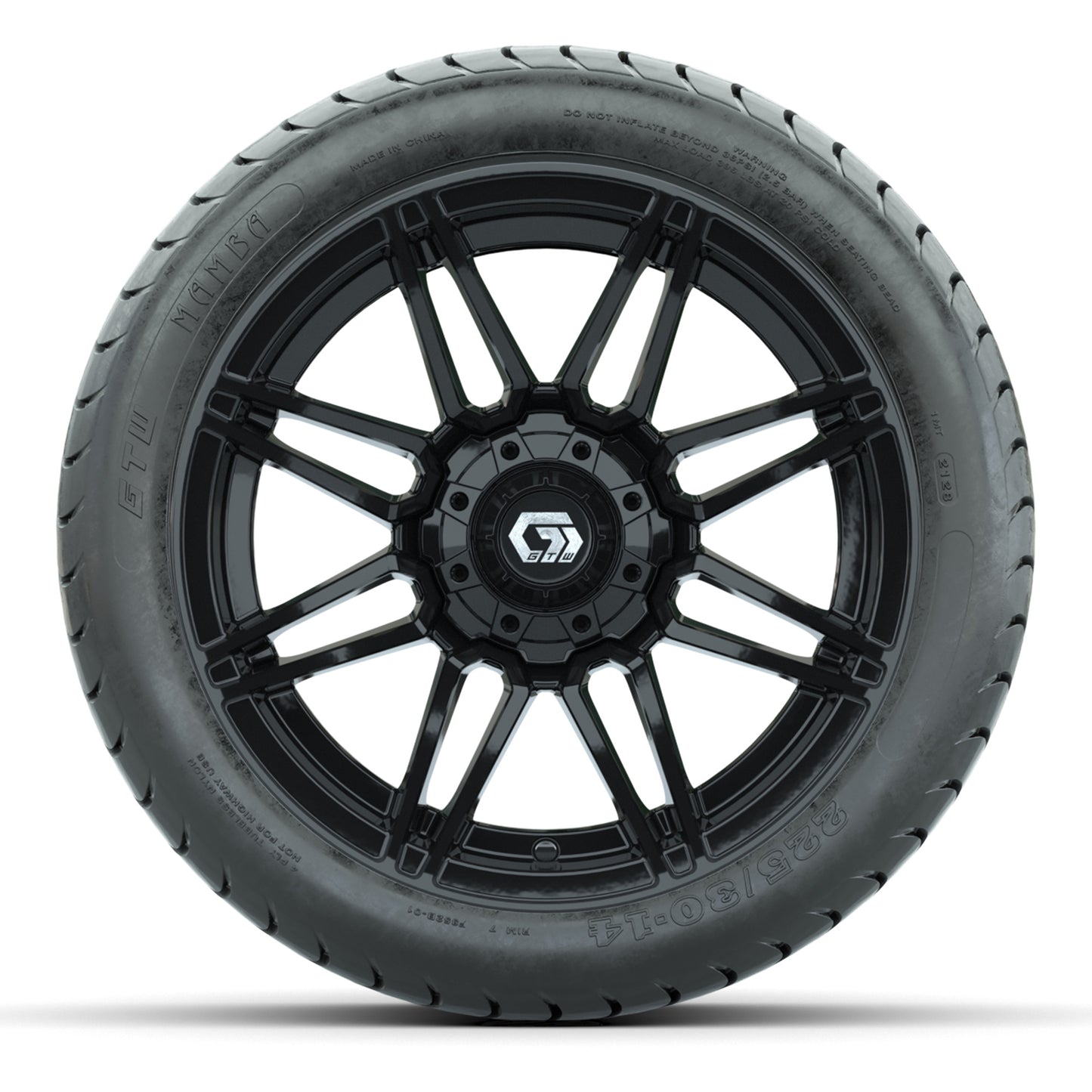 GTW Stealth Gloss Black 14 in Wheels with 225/30-14 Mamba Street Tires – Full Set