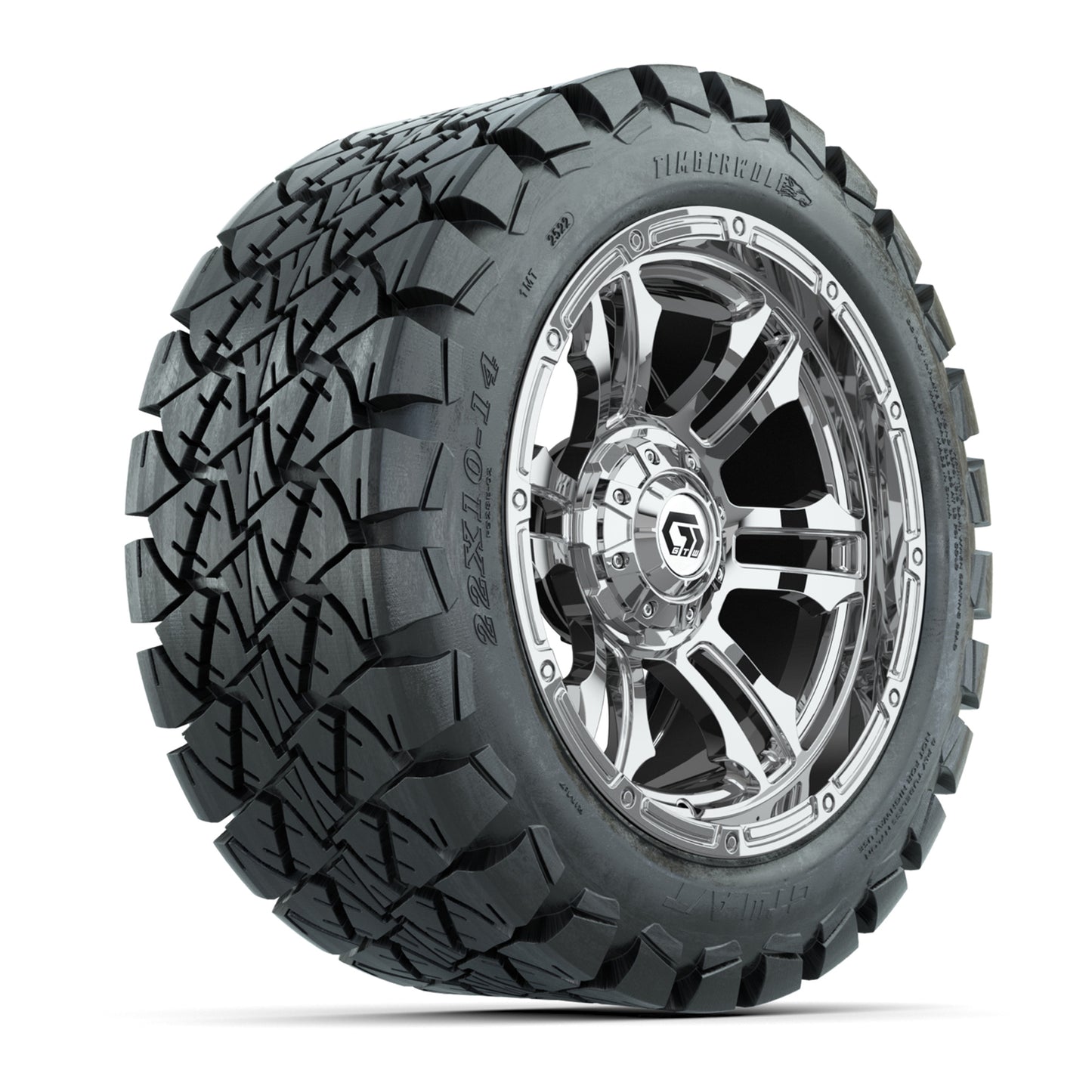 GTW® Shogun Chrome 14 in Wheels with 22x10-14 Timberwolf All-Terrain Tires – Full Set