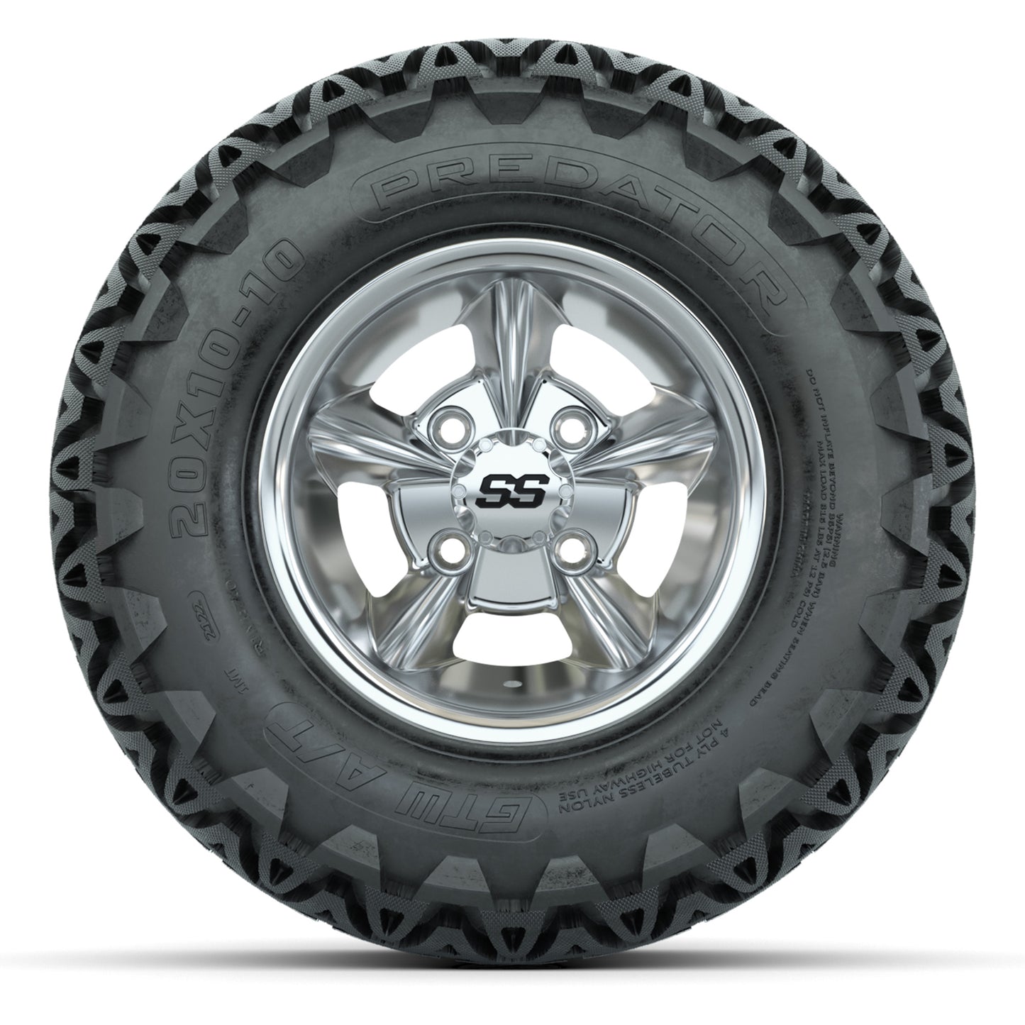 GTW Godfather Chrome 10 in Wheels with 20x10-10 Predator All-Terrain Tires – Full Set