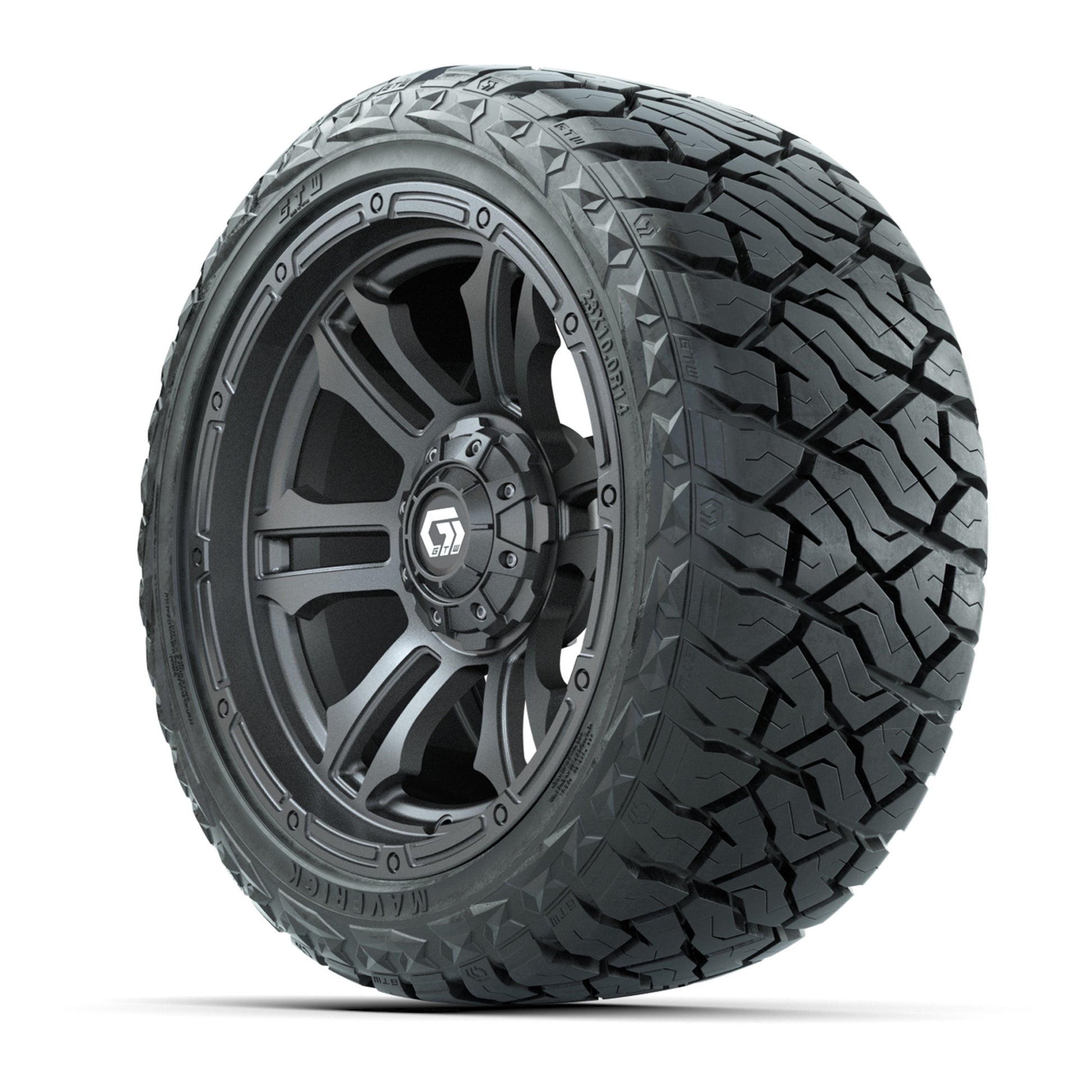 GTW Shogun Gloss Gunmetal 14 in Wheels with 23x10.00-R14 Maverick All-Terrain Tires – Full Set