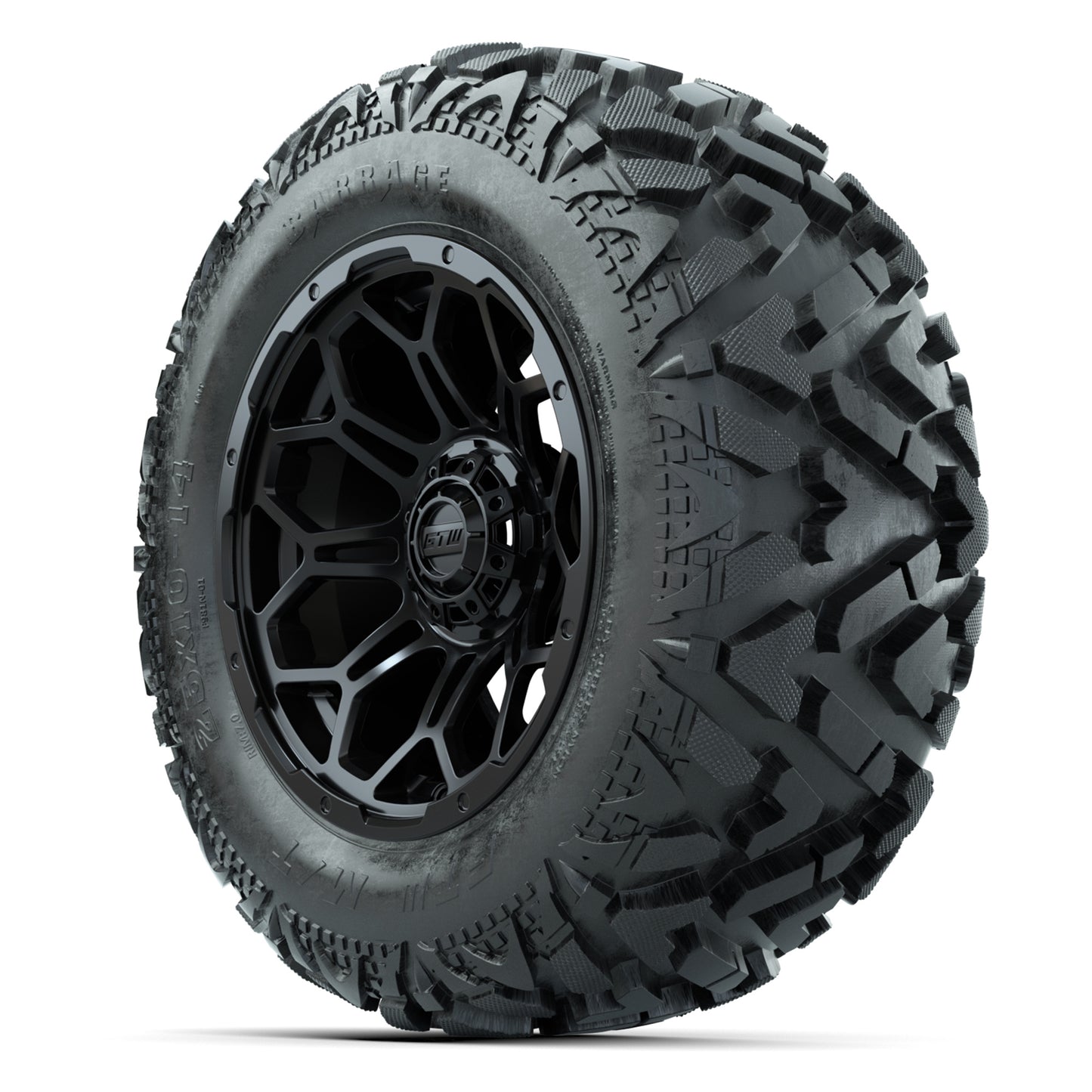 GTW Bravo Matte Black 14 in Wheels with 25x10-14 Barrage Mud Tires – Full Set